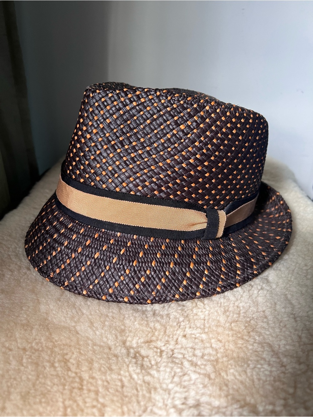 Makins Hat Brown Fedora Handwoven Straw Retro Classic Americana Smart Casual OS